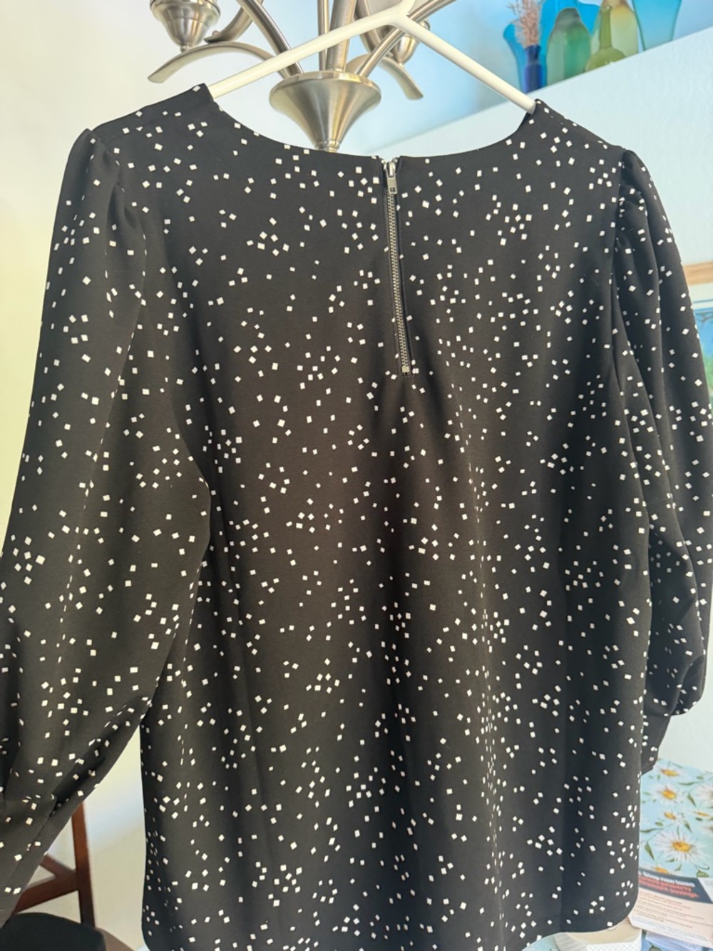 MELLODAY Black Blouse with White Square Dot Print - Picture 2 of 3